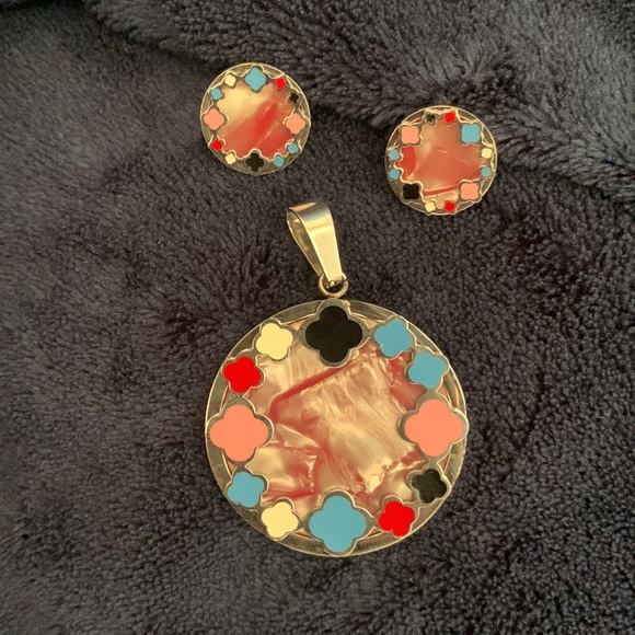 Imported Colorful Pendant and earrings in steel - Picture 5 of 8